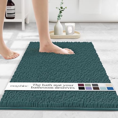 Image of MAYSHINE Extra-Large Plush Shaggy Chenille Bath Mat, 47 inchx27 inch, Extra Soft, Super Absorbent, Non-Slip Bathroom Rug, Fluffy Microfiber, Area Rug Sets for Bathroom Floor, Kitchen, Living Room, Teal