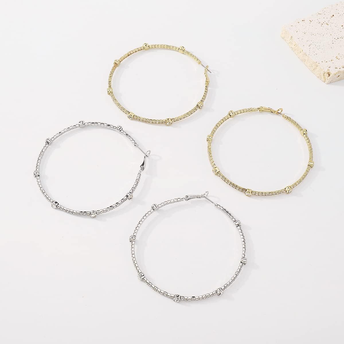 Chargances Large Rhinestone Circle Hoop Earrings Exaggerate Big Crystal Round Earrings Earrings for Women Fashion Wedding Accessories - Image 7