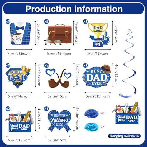 Image of 17pcs Fathers Day Decorations, Pre-assembly Father's Day Decor Happy Fathers Day Banner Fathers Day Hanging Decorations, Fathers Day Decorations for Party Home Office