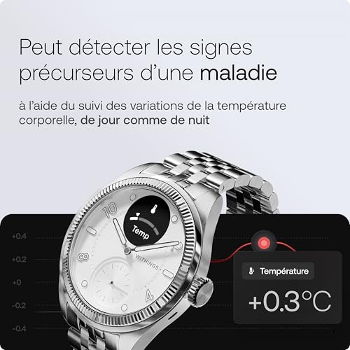Withings ScanWatch Nova Brilliante, Montre connectée santé pour Femme/Homme avec ECG, SPO2, Suivi de la température, du Sommeil, de la santé respiratoire, Suivi de Cycle menstruel, 35j de Batterie