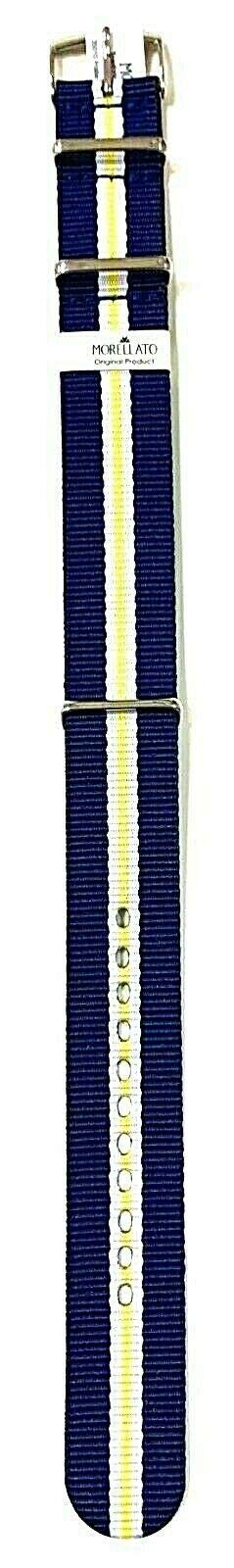 Morellato Nato Woven Band Grosgrain Ribbon Yellow Blue White Lug 18mm for Omega Tag Heuer Rolex Tudor Watch, multi-coloured, Medium, Born
