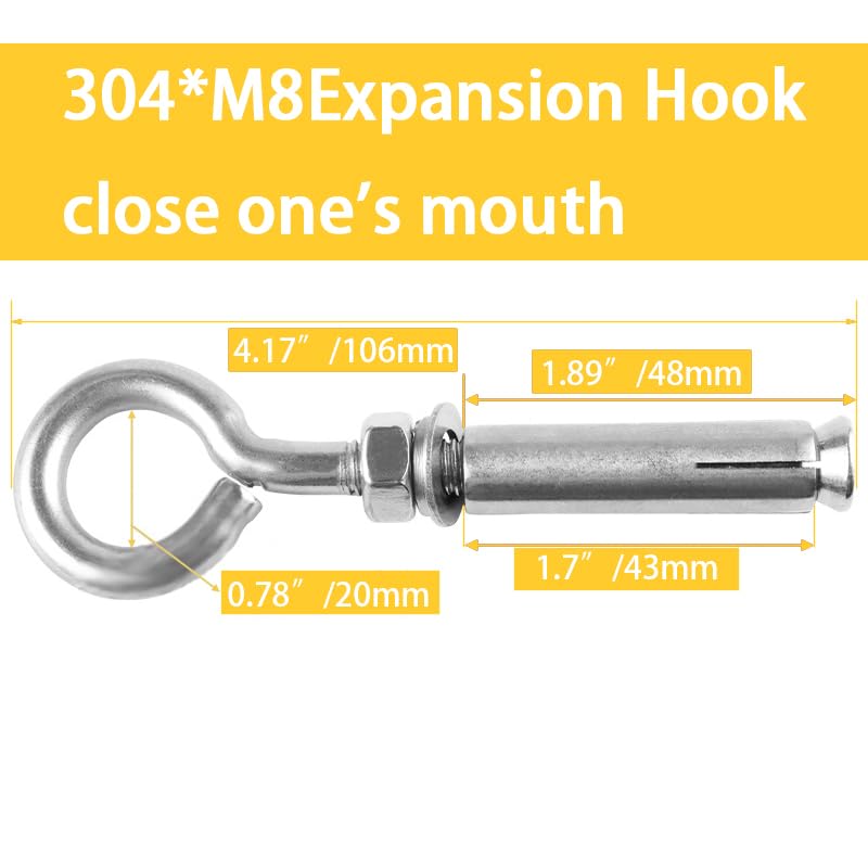 Image of 5 /16 inch X 4-3 /16 inch Concrete Hooks Heavy Duty Lag Bolts for Concrete Wall and Rock - Eye Bolt Anchor Expansion Hooks Cement Anchors for Hanging in Walls