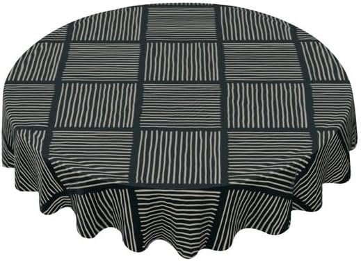 Black Round Tablecloth Square Print Table Cloth Decor Washable Table Cover with Wrinkle Resistant for Home Kitchen Dining Room Picnic Camping Party