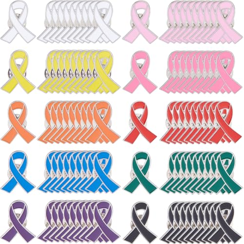 SUPERFINDINGS 160PCS 10 Colors Breast Cancer Awareness Ribbon Pins Colorful Ribbon Pins Alloy Enamel Cancer Awareness Brooches Hope Lapel Pin Bulk for Charity Recognition Public Event by SUPERFINDINGS - Used condition - US$25.01