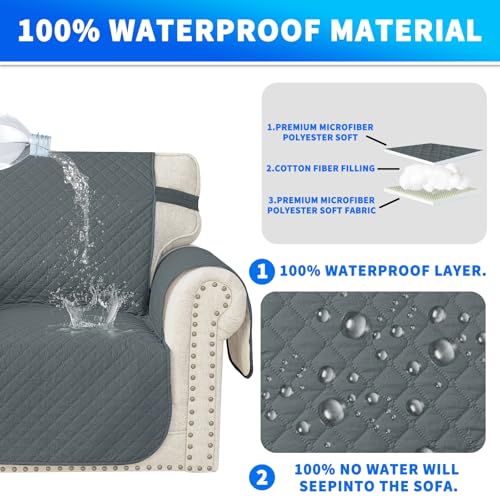 CYCMACO Wasserdicht Sofabezug L Form 3 Sitzer, Couch Überzug L Form Mit Armlehne rutschfest, Ecksofa Bezug Rechts/Links Universal Für Hund Katze, Dunkelgrau