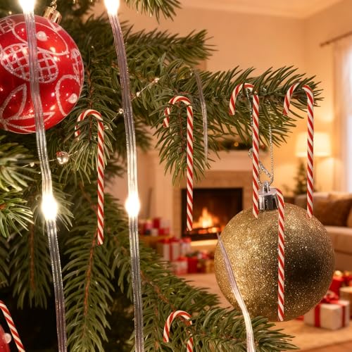 24 Pcs Christmas Candy Cane,Twisted Plastic Candy Cane Christmas Tree Hanging Ornament,for Xmas Home Indoor Outdoor Party Decoration,New Years Holiday Party Decor Partys Gift (Red and White) - Image 5