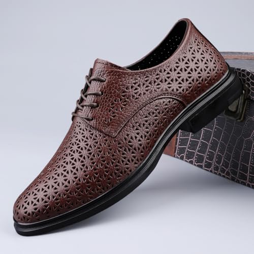 Men's Genuine Top - Grain Leather Breathable Slip - On Oxford Dress Shoes, Ideal for Business Meetings, Formal Events and Daily Office Wear Brown Black3