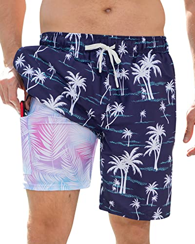 uideazone Mens Swim Trunks with Compression Liner Swimming Shorts 7 Inch Inseam Waterproof Quick Dry Beach Sport Shorts M-XXL