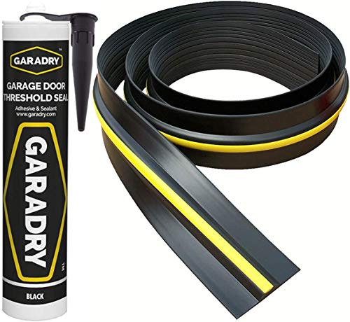 Weather Stop joint de seuil de porte de garage de 15 mm (hauteur) | 2,21 m | PVC noir et jaune | adhésif inclus
