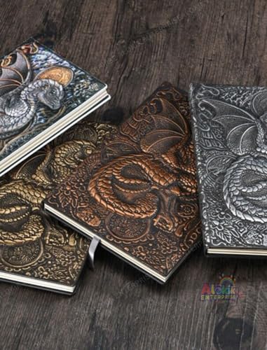 Image of Alokik 3D Vintage Dragon DND Journal Writing Notebook,3D Dragon Embossed Leather Notebook Travel Journal With 200 Pages A5 Journal Diary Writing Valentines Anniversary Birthday Gifts for Men Women