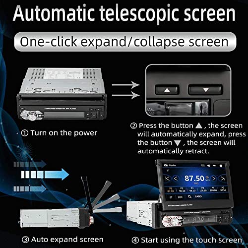 Hikity Single Din Car Stereo with Sat Navi 7 Inch Motorised Retractable Touchscreen, Car Radio Bluetooth with Rear View Camera 8GB Map Card Support FM Radio USB AUX SWC Mirror Link for iOS/Android - Image 4