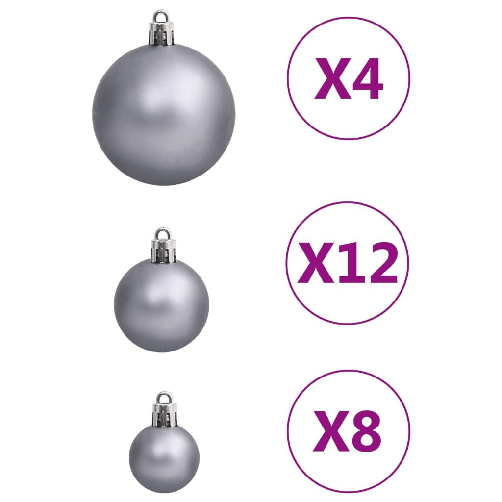 Juego de bolas de Navidad de 111 unidades, color blanco y gris, inastillables, de color mate, con purpurina, huecas, para árboles y hogares, 3, 4, 6 cm de diámetro, incluye estrellas