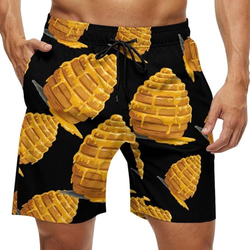 Bee-Honeyes Mens Swim Trunks Quick Dry Board Shorts Beach Swimwear Bathing Suits