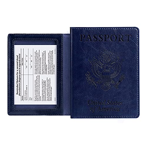 Passport Wallets Passport Covers, labato Upgraded Passport and Vaccine Card Holder Combo, Vaccine Passport Holders PU Leather Wallet for Women Men (Blue)