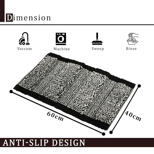 Image of Urbane Home Pack of 2 Anti-Skid Door Mats for Home | Soft, Washable Microfibre & Water Soaking Floor /Bathroom Mat - Black & White