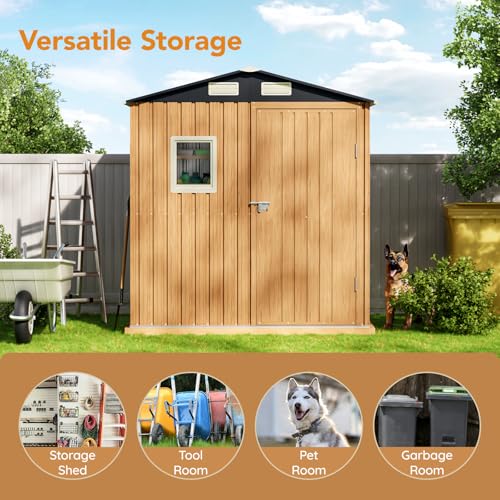 Image of Panovue 6X4FT Garden Storage Shed with Frame Floor & Lockable Door,Steel Tool Shed with 1 Clear Window, Anti-Corrosion Metal Shed for Backyard Patio Lawn (Wood Panels Not Included)