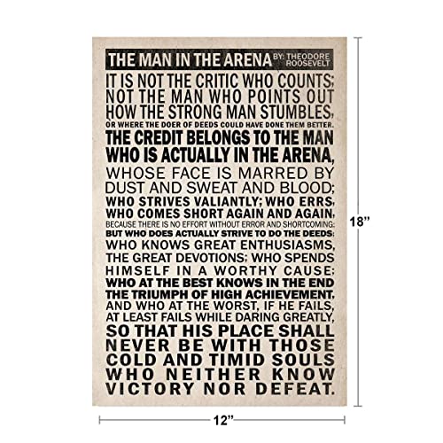Image of The Man In The Arena Poster President Theodore Roosevelt Quote Speech Motivational History Classroom Posters Cool Wall Art Print Poster 12x18