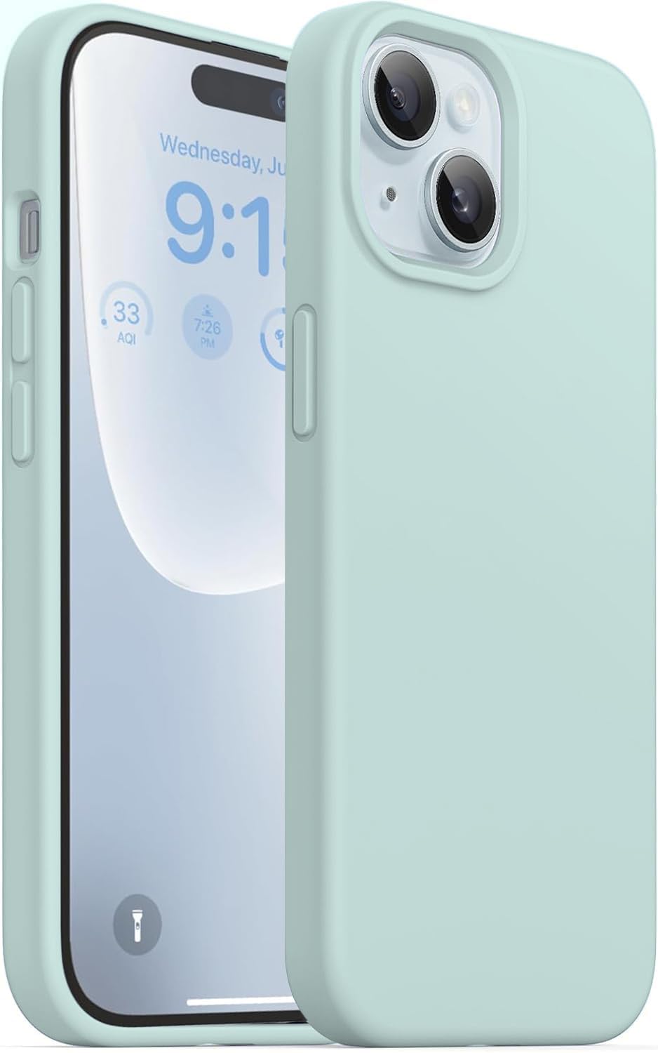 DIZORO Protective Case Compatible for iPhone 15 Case 6.1, Slim Liquid Silicone 3 Layers Full Covered Soft Gel Rubber Phone Case Protective Cover 6.1 Inch (Mint Green)