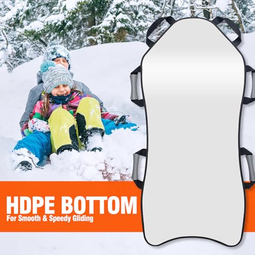 GEAVESS Foldable Snow Sled 45"×18", Fits 2 Children or 1 Adult, Portable and Lightweight, Strong and Durable, Sturdy Fabric Stitching, Handles with Steering, Snow Winter Fun (Pink) - Thumbnail 4