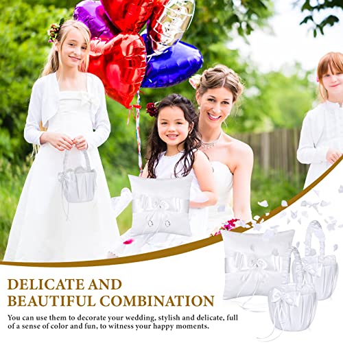 Roowest Flower Girl Baskets And Ring Bearer Pillow Set For Weddings 2 Ivory Flower Basket 1 Bow Pearl Ring Pillows With 2000 Artificial Flower Petals For Wedding Party Decoration #TOP5