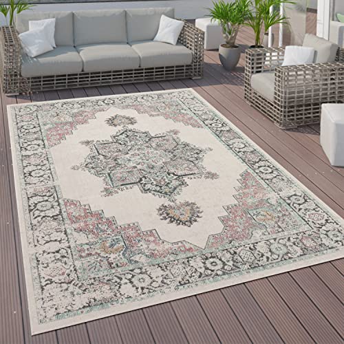 Paco Home Outdoor Teppich Kurzflor Garten Terrasse Wohnzimmer Vintage Pastell Orientalisches Muster...