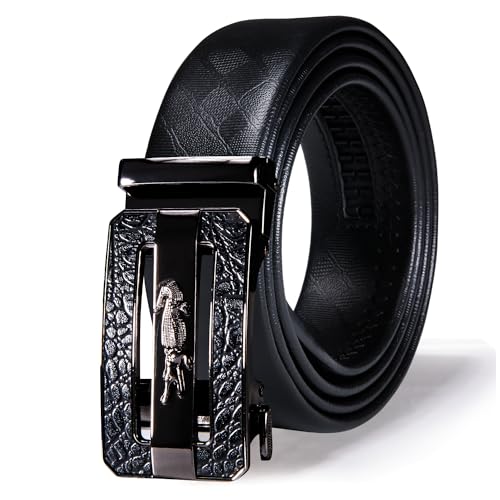 Image of Dubulle Designer Men's Belts, Ratchet Leather Sliding Buckle Dress Belt | 1 3 /8 inch(3.5cm) Genuine Leather Adjustable Strap, Automatic Ratcheting Buckles, Gift‑Boxed, Trim to Fit, for Business Casual