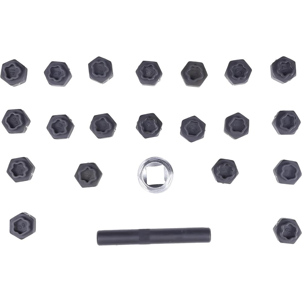 22 PCS Clé De Blocage De Roue, Roue Antivol Vis De Blocage D'écrou De Roue Set De Démontage avec Poinçon Et Adaptateur De Douille De Conducteur 1/2 Pouce Black,1