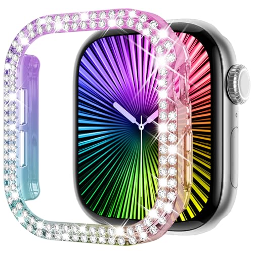 Coque Apple Watch 45mm double diamant KADES finition irisée luxe pour iWatch femme