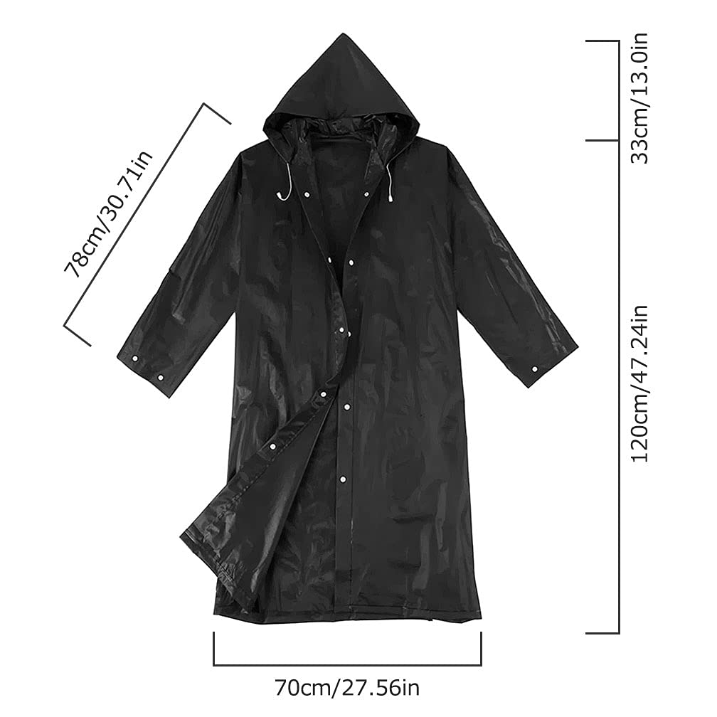 2 Pack Regenponchos, Schwarz EVA Wasserdicht Poncho für Männer und Frauen, Leichter Notfall Regenmantel Wiederverwendbarer Regenmantel für Erwachsene und Jugendliche bei Outdoor-Aktivitäten