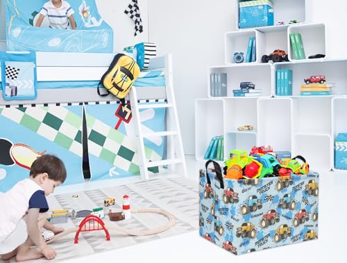 Image of Rectangular Monster Truck Basket for Kids Baby Basket for Boys and Girls Cute Toy Storage Organizer Bin Box Truck Room Decor(Monster Truck)