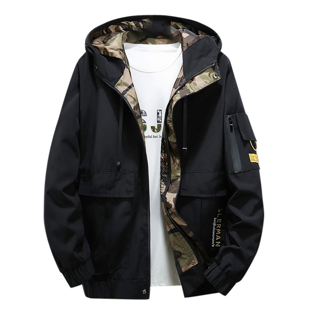Veste à capuche pour homme style patchwork noir vêtement décontracté ample