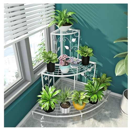Étagère d'angle robuste métal 3 niveaux pour pot de fleurs