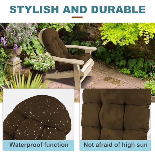 Image of Adirondack Chair Cushion, Rocking Chair Cushion 44x19.4x4 inch, High Back Patio Cushions of Upper and Lower with Ties, Sunscreen and Fade-Resistant (Brown, 2)