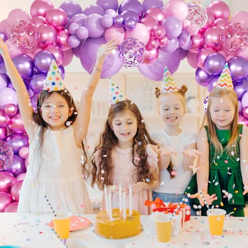 Image of Pink Purple Balloon Garland Arch Kit,160Pcs Metallic Purple Magenta Balloons Pink and Purple Confetti Balloons with Heart Foil Balloon for Girl Birthday Bridal Baby Shower Party Decoration