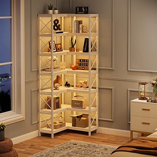 Image of Tribesigns 7-Shelf Corner Bookshelf,Large Modern Corner Bookcase, 7-Tier Tall Corner Shelf Storage Display Rack with Metal Frame for Living Room Home Office (White)