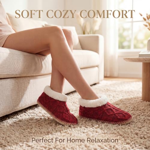 Image of cosyone1997 Cable Knit Slipper Socks for Women Non Slip Soft Sole | Fuzzy sherpa lining, gripper dots, flexible bootie coverage and machine washable care for warm, comfortable indoor wear