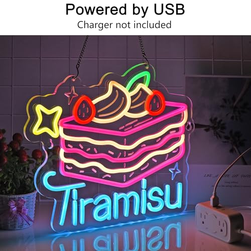 Image of Tiramisu Neon Sign,USB Powered Dimmable Wall Decor LED Light | Neon Lights Hanging Wall Art Decoration for Restaurant Shop Store Bar Cafe Bakery Party Home Decor,Ultra Bright,14.57 inchx12.2 inch