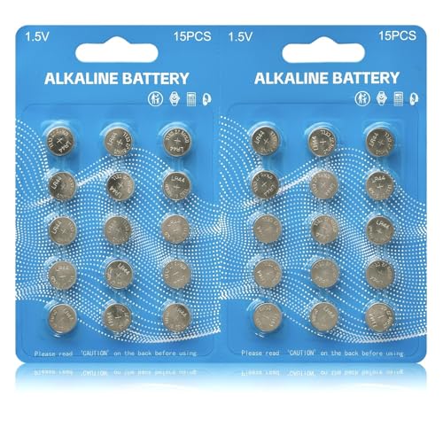 Pack de 30 pilas de botón alcalinas LR44 1.5V