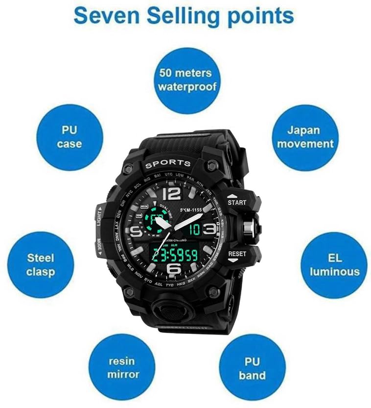 Black Analog Digital Sports Watch for Men - Image 3