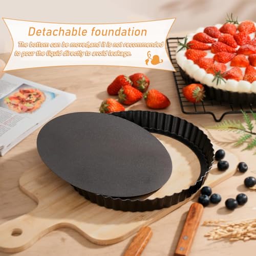 Quiche Pan 8 inch Round Fluted Tart Tin Flan Tins Non Stick Carbon Steel Tart Mould Removable Loose Bottom Pie Dish for Baking Pizza Pie Flans - Image 5
