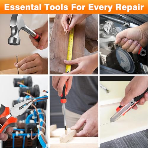 Juego de herramientas de 233 piezas con taladro atornillador a batería, caja de herramientas completa para bricolaje en casa con destornilladores, alicates, martillo, brocas y accesorios (Rosa) - imagen 6