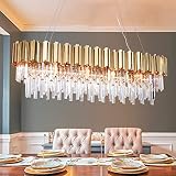 OSAIRUOS L43.3 Modern Rectangle Crystal Chandelier Gold Linear Pendant Ceiling Light Fixture for Din