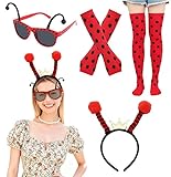 TaiXinYuly Disfraz de Mariquita,4 Piezas - Adorable Disfraz para niños y adultos，diadema de antena de mariquita, lentes de sol, Para Carnaval, Halloween y Fiestas Temáticas,Cosplay