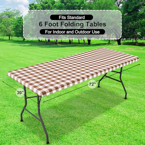 misaya Buffalo Rectangle Picnic Tablecloth, 6 Foot Elastic Fitted Vinyl Table Cloth with Flannel Backing, Waterproof Plaid Table Covers for Dining, Camping, Outdoor (Brown and White, 30" x 72") by misaya - Used condition - Image 7