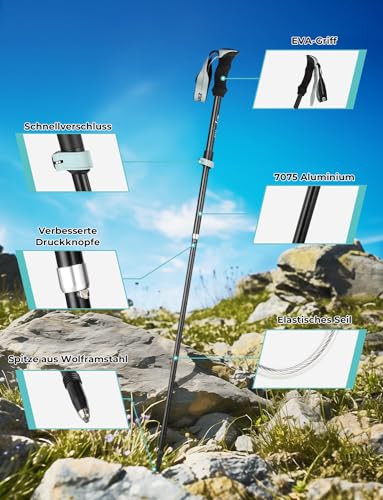 zeigen stabile Teleskopstange - Detailansicht von Glymnis 7075 Aluminium Trekkingstöcke Test – Dealfoxx.de