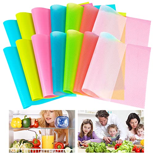 14Pieces Refrigerator Liners, Refrigerator Liners For Shelves Washable, Fridge Liners And Mats Washable, Top Freezer, Cupboard, Cabinet, Drawer Table Placemats (Colorful) #TOP1