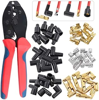 Glarks 25Pcs Ratchet Spark Plug Wire Crimper and 180 Degree/90 Degree/Straight Spark Plug Coil Terminals Boots Set for Crimping and Stripping Spark Plug Ignition Wire