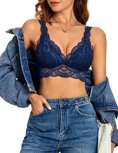 Image of Avidlove Lace Bralettes Womens Triangle Plunge Wireless Bras Camisole Tops Cami Strappy Sexy Soft