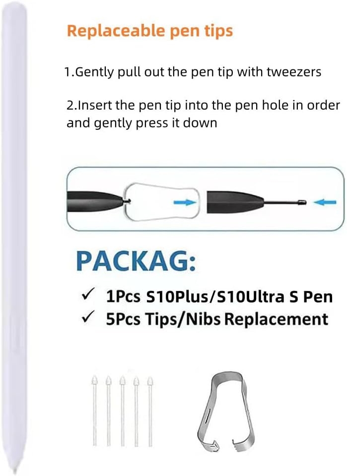 Tab S10 Ultra/S10 Plus S Pen Compatible with Samsung Galaxy Tab S10+ Plus/Tab S10 Ultra All Versions, Stylus Pen with Bluetooth, 4096 Pressure Sensor .Slim 0.7mm Tip with 5xTips (Moonstone Gray)
