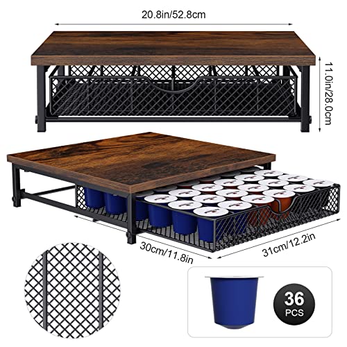 Coffee Pod Drawer Holder Organiser, Wooden Finish For 36 Capacity K Pod, Coffee Machine Stand Container Storage Sliding Mesh Baskets Compatible For Home Office Kitchen Cafe Counter (Black) #TOP2